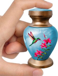Artesanías superiores Pequeño colibrí Rosa Latón Urna de cremación hecha a mano Estilo americano Cenizas Recuerdo Suministros funerarios - Product Image 3
