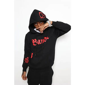 Logo personnalisé survêtement brodé coupe ajustée OEM coton noir à capuche et pantalon ensemble hommes vêtements de sport survêtement hommes jogging ensemble - Product Image 3