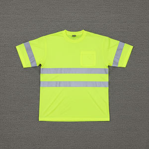 Camisetas de Trabajo de Alta Visibilidad 100% Poliéster OEM/ODM, Color Negro, con Logotipo Personalizado Serigrafiado y Cinta Reflectante para Hombre - Product Image 3