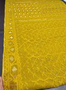 Exportable Deshi Dhakai amarillo Jamdani Sharee calidad de exportación para mujeres JAMDANI tela rojo verde dorado cielo azul de Bangladesh - Product Image 2