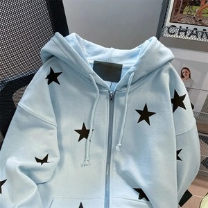 Sudadera con capucha de punto con estampado de estrella de hip hop americano para mujer en otoño e invierno cárdigan informal con cremallera chaqueta ins nicho - Product Image 3