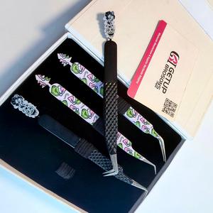 Wholesale GETUP BROSONS IMPEX 4Pcs Set Custom Printed Stainless Steel Anti-Static Fine Tip Eyelash Extension Tweezers Smooth - Product Image 3