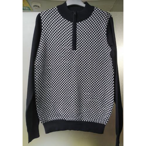 Pull en tricot à col rond à manches longues pour homme, motif uni, calibre 12, demi-zip, acrylique/coton - Product Image 1