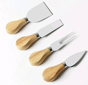 4 pièces Unique couteau à fromage ensemble d'outils bois manche en bambou ensemble de couteaux à fromage en acier inoxydable pour fromage Pizza de haute qualité - Product Image 2