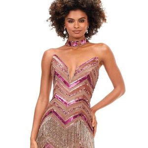 Vestido de Noche Largo sin Mangas, Estilo Cóctel, sin Tirantes, con Estampado Floral, Tul con Cuentas, Corte en A, Ecológico, Antiarrugas, para Eventos - Product Image 1