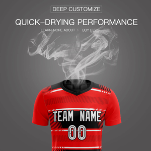Vente en gros personnalisé séchage rapide maillot de football à bas prix rouge et noir ensemble complet uniforme de football vêtements de football - Product Image 5