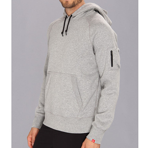 Venta al por mayor de los hombres de Heather Grey Blend mangas raglán Regular ajustado algodón Fleece 330GSM espesado Hip Hop Streetwear sudaderas con capucha - Product Image 2
