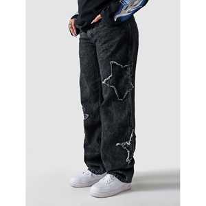 Pantalones Cargo Star Denim Estilo Y2K con Pierna Ancha, Transpirables y de Corte Holgado, Decorados con Apliques, Cintura Media, Talla XL - Product Image 4