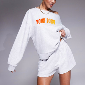 Breathable 2-Piece Summer casual wear sweatshirt & Shorts Set for Women 100%cotton Custom DTF printed logo jogging set for women - Product Image 1