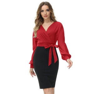 Grace Karin <span class=keywords><strong>Robe</strong></span> à col en V à manches longues et crayon de couleur contrastée pour femmes <span class=keywords><strong>Robe</strong></span> de <span class=keywords><strong>cocktail</strong></span> pour invités de <span class=keywords><strong>mariage</strong></span> pour le travail de bureau - Product Image 3