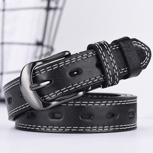 Teenager Double Sides Leather <b>Belt</b> for <b>Men</b> Black and Brown Dress <b>Belt</b> With White Lines Stitching With Custom Logo - Product Image 4