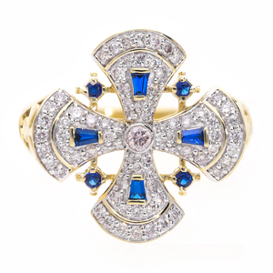 Anillo cruzado de oro de 14 quilates con diamantes naturales de 0,78 CTW y zafiros azules en estilo vintage con diseño de ajuste de racimo y bisel - Product Image 3