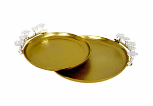 Wholesale Simple Multifunctional Round Tray <b>Set</b> Gold Metal Decorative <b>Serving</b> Round Trays Painted Finish for Ramadan Gifting - Product Image 2