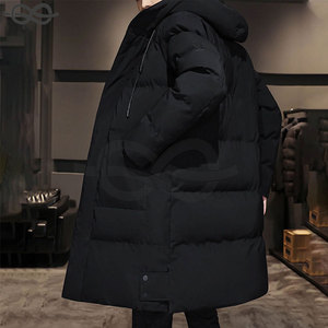 Doudoune en coton rembourré épais coupe-vent pour hommes avec longue fermeture à glissière à capuche couleur unie manteau parka chaud d'hiver pour temps froid - Product Image 6