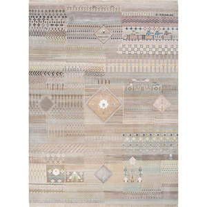 Tapis en laine et soie de bambou noués à la main Freedom Manchaha Ivory, 10 mm, design patchwork rectangulaire pour la maison, le salon - Product Image 1
