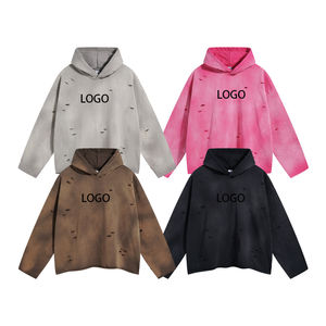 Sweat à capuche personnalisé poids lourd pour hommes lavé à l'acide haute qualité coton éponge 3D brodé goutte épaule double fermeture éclair Vintage hiver - Product Image 4