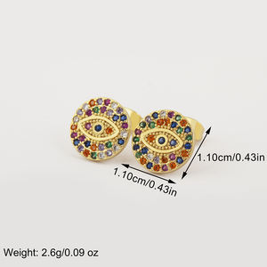 Pendientes de Botón Redondos con Ojo Turco, Chapados en <span class=keywords><strong>Oro</strong></span>, Hipoalergénicos, con Circonita Cúbica, para Mujer, Venta al por Mayor QIKU - Product Image 3