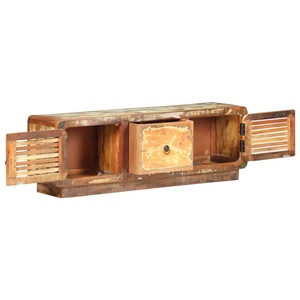 ไม้เก่าไม้รีเคลมไม้ที่เป็นของแข็งที่มีสีผสมเสร็จสิ้นสื่อย้อนยุคทีวียืนหน่วยที่มีสองประตูและตู้ลิ้นชักเก็บกว้างขวาง - Product Image 3