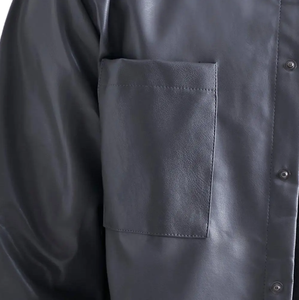 Custom Men's <b>Zip</b>-Up Collared T-<b>Shirt</b> Cotton Boxy Short Sleeve With Pocket Oversized Fit Casual Style PU Leather Pattern Design - Product Image 4