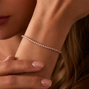 Bracelet tennis rond en pierre précieuse rose, chaîne en or jaune plaqué 14 carats, sertissage griffe, bijoux de fiançailles tendance - Product Image 4