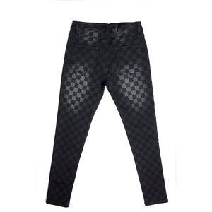 2025 Custom <b>Black</b> Straight Checkered Pattern Tight Jeans for Men Skinny Jeans - Product Image 1