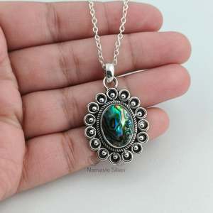 <b>Abalone</b> <b>Shell</b> Sterling Silver Necklace with Blue Paua <b>Shell</b> Pendant Fine Pendants & Charms Perfect Gift for Her - Product Image 5