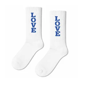Chaussettes de tennis imprimées Blue Love 100% coton, logo personnalisé, antibactériennes, caractéristiques sportives pour diabétiques, impression par sublimation personnalisée, pour athlètes - Product Image 1