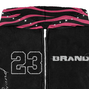 เสื้อฮู้ดดี้ทรงบ็อกซี่แบบครอป ซิปหน้า ผ้าเฟรนช์เทอร์รี่ฟลีซ 380-500gsm พิมพ์ลายทั่วตัว ประดับคริสตัล สำหรับผู้ชาย สไตล์สตรีทแวร์สุดฮิต - Product Image 2