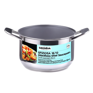 SFIZIOSA 18/10 Stainless Steel Saucepan 20cm Polished Chrome Induction Cooker Compatible Enamel Exterior Coating Metal Glass - Product Image 2