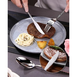 Ensemble de couverts à poignée martelée en argent couverts élégants en acier inoxydable pour salle à manger, cuisine, restaurant de mariage et usage quotidien - Product Image 4