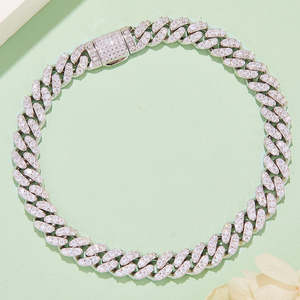 2025 Iced Out Hip Hop Jewelry <b>Cuban</b> Bracelet 925 <b>Silver</b> Gold Plated Color Moissanite Diamond <b>Cuban</b> Bracelet - Product Image 1