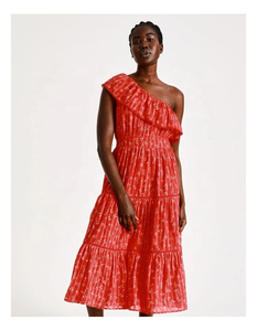 Vestido de Verano 2025 Ecológico Vintage de Algodón Casual con Hombro Descubierto, Falda con Volantes y Detalle de Fruncido en el Escote - Product Image 6