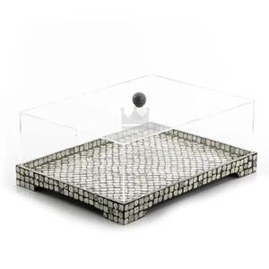 Plateau de service incrusté de nacre de qualité haut de gamme avec couvercle en acrylique beau design plateau de chocolat coquillage en mosaïque pour le Ramadan - Product Image 1