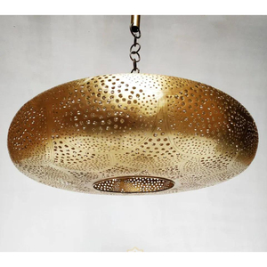 Lámpara colgante marroquí de latón grabado a mano, color dorado, para techo, decorativa, para el hogar, para hotel. - Product Image 1
