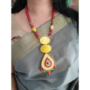 Yellow and Red Beaded Designer Pendant <b>Set</b> with Earrings Bohemian Fine <b>Jewelry</b> Gold Plated <b>Bridal</b> <b>Jewelry</b> <b>Sets</b> - Product Image 4