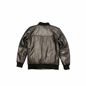 Blouson aviateur en cuir véritable pour homme Blouson d'hiver en cuir véritable noir - Product Image 2