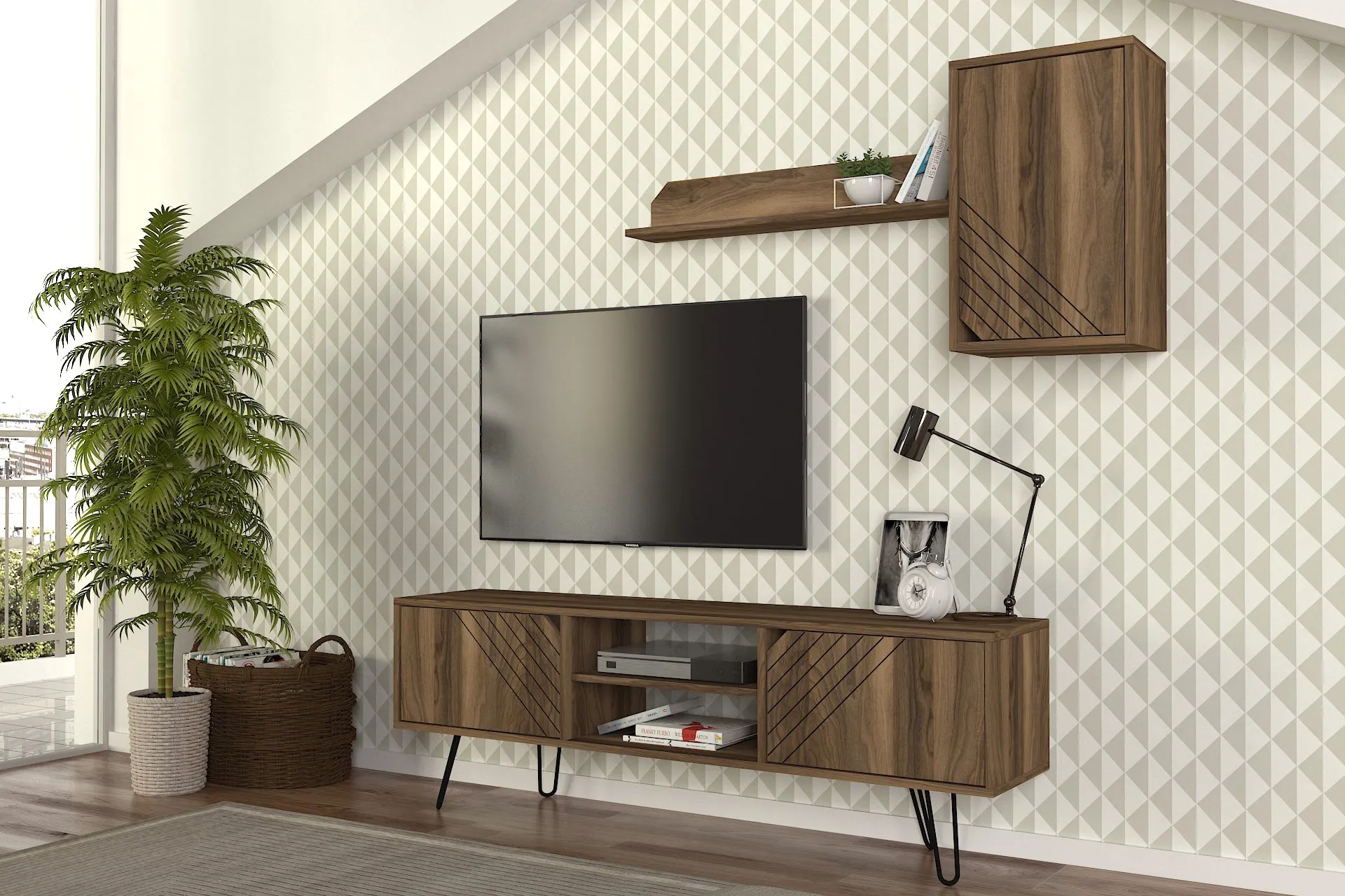 Norma Tv Unit Walnut best quality Turkish Furniture Economic new style moduler chipboard good service Particle Board furniture