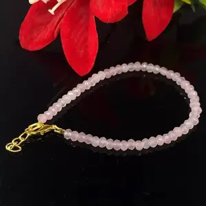 สร้อยข้อมือลูกปัดโรสควอทซ์ทำมือแบบมินิมอลแบบหลวมรูปทรงกลมลูกปัดสีชมพูสำหรับเป็นของขวัญเพื่อการรักษา - Product Image 2