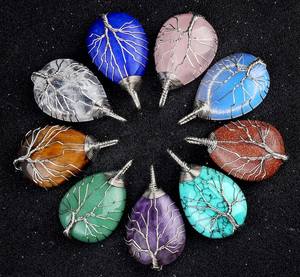 Vintage multicolore larme pendentif en argent Sterling fil Wrap pierre naturelle lunette réglage plaqué or bijoux de fiançailles - Product Image 5