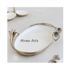 Bandeja de servicio de tamaño personalizado de calidad Superior último diseño bandeja de servicio de postre de Color blanco y dorado a la venta - Product Image 1