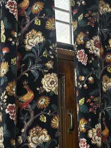 Cortina de terciopelo estilo vintage con estampado floral negro, tamaño personalizado, en cualquier tamaño, cortinas de terciopelo 100% algodón, algodón de alta calidad - Product Image 3