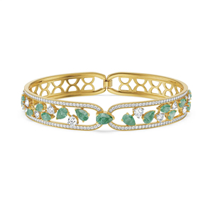 Pulsera de Oro Amarillo de 18K de Lujo con Esmeraldas y Diamantes para Mujer, Brazalete Abierto con Esmeralda de Corte Pera, Joyería Fina para Bodas y Fiestas - Product Image 2