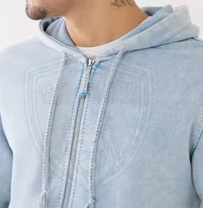 Survêtement à capuche uni pour homme de qualité supérieure en gros, lavage à l'acide, avec logo personnalisé, taille plus, 100% coton - Product Image 5