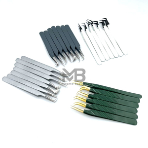 Pinzas de extensión de pestañas con agarre de diamante con punta plateada recubierta de color personalizado al por mayor Acero inoxidable japonés con nombre de marca personalizado - Product Image 6