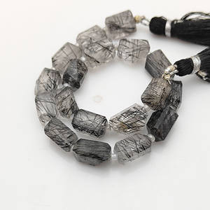 ลูกปัดรูไทล์ดำทรงนักเก็ตขนาด 10-12 มม. ลูกปัดรูไทล์ดำทรงนักเก็ตเจียระไนเป็นรูปทรง  ร้อยเป็นเส้นสำหรับทำเครื่องประดับแบบแฮนด์เมด จำนวน 18-20 เม็ด ความยาว 8 นิ้ว - Product Image 3