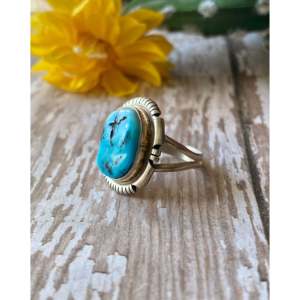 Eli Skeets Sleeping Beauty <b>Turquoise</b> Sterling Silver Bezel Set <b>Ring</b> Size 5 - Product Image 4
