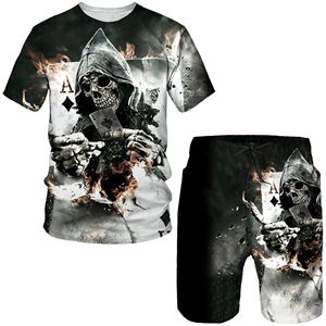 Novedad gótica calavera 3D estampado camiseta/traje verano hombres Cool estilo Punk camisetas + Pantalones cortos conjunto personalidad Hip Hop Streetwear chándal - Product Image 3