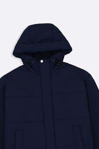 แจ็กเก็ตทรงสูงแบบมีซิปรูดแนวสตรีทของผู้ชายปกเสื้อมีฮู้ดสีน้ำเงินเข้มดีไซน์บับเบิ้ลสีโอเวอร์ไซส์สำหรับทุกเพศ - Product Image 6