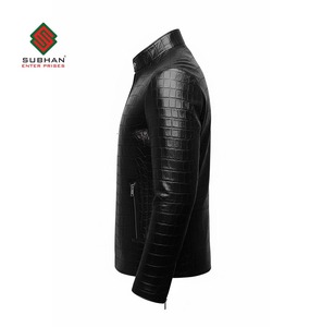 Veste en cuir noir pour homme, faite à la main, effet croco |   Style Safari Field Moto |   Veste en peau de mouton véritable | Cadeau pour lui - Product Image 3