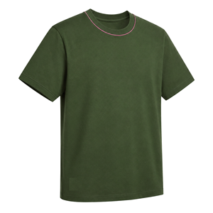 Camiseta de Cuello Redondo Verde Oliva al por Mayor con Ribete en Contraste Rosa, Camiseta Casual de Manga Corta de Algodón Personalizada para Hombre - Product Image 3